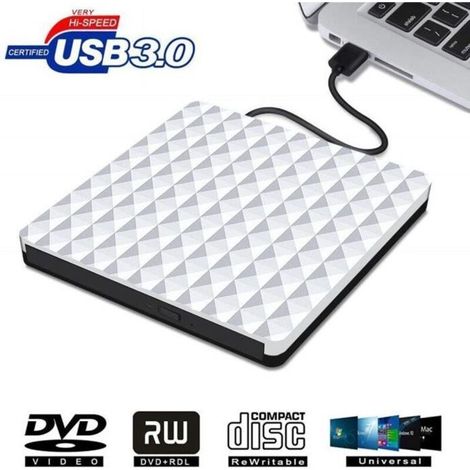 Lecteur - Graveur Externe USB 3.0 de CD / DVD-ROM pour ordinateur Loptop Compatible avec Windows 2000 / XP / Vista / Windows7 / 8/10