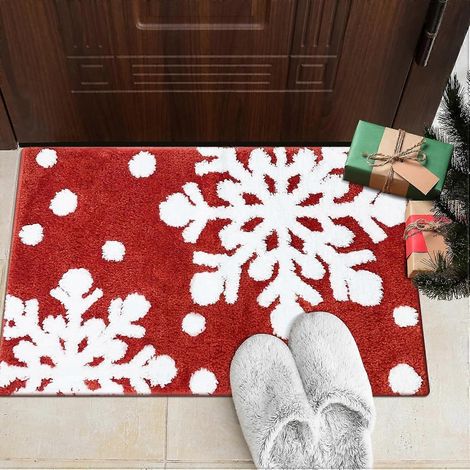 Tapis de bain de Noël antidérapant et absorbant en microfibre, blanc, motif neige, décoration intérieure, 50 x 80 cm (1/5)