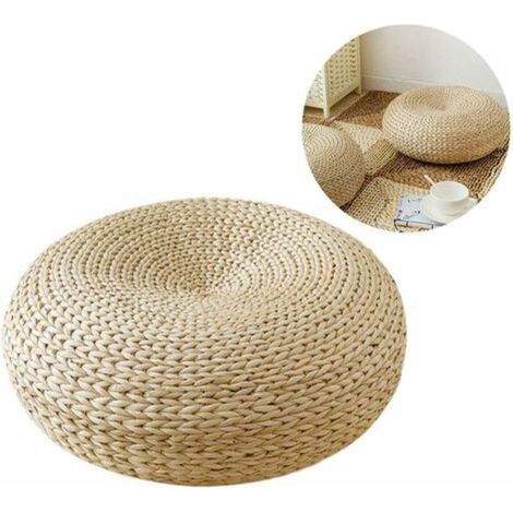 Coussin de sol rond respirant en paille tissée (1/5)