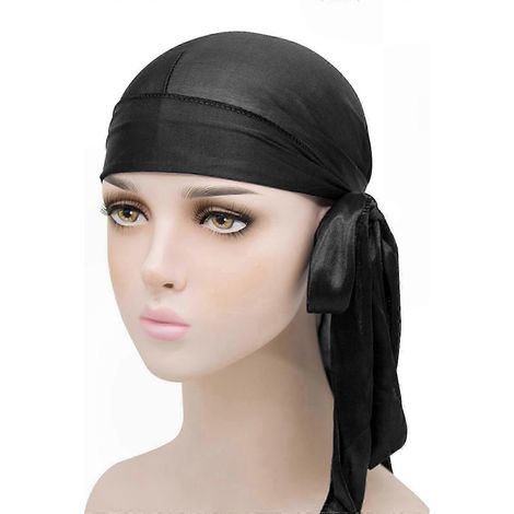 Durag en microfibre soyeuse, bandeau cheveux à longue queue élastique, foulard de tête unisexe pour homme et femme, bonnet de nuit ajustable. (1/5)