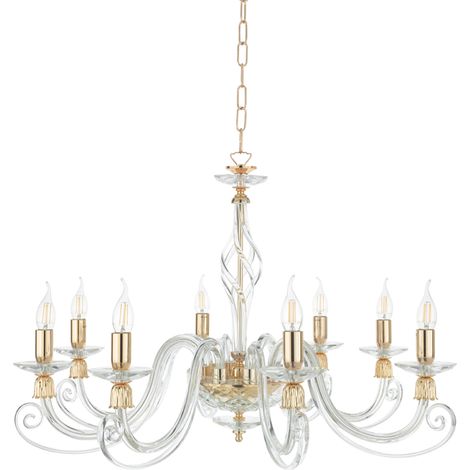 Lampadario a sospensione 1306 in vetro soffiato lavorato a mano 8 luci D84 cm ORO (1/2)