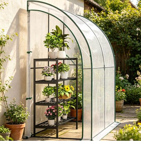 Serra da giardino addossata portatile 200 x 100 x 210 cm in PE bianco DESVIAE (1/4)