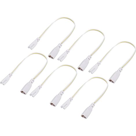 6 pcs T5 T8 LED Tube Connecteur Câble, Rallonge Cordon avec Double Fin Connecter éclairage Tubes, pour LED Intégré Tubes (Blanc, 0.98-Pieds) (1/5)