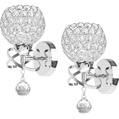 Applique Murale Style Moderne Pendante Cristal - 2 Supports E14 - (Argent) (1/5)