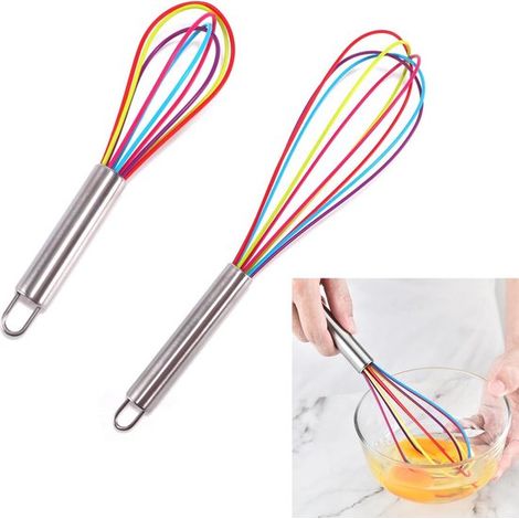 2er-Set Silikon-Schneebesen – Edelstahl-Rührbesen mit rutschfestem Griff – zum Backen und Kochen (1/5)