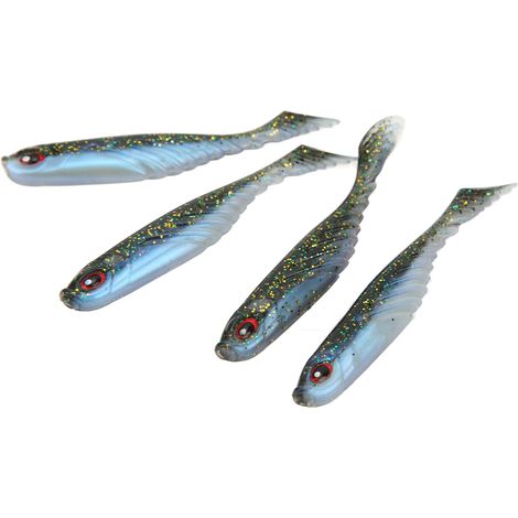 Lot de 4 leurres souples AR48 75 mm/3,2 g en PVC à queue en T, bicolores, pour la pêche au jigging (doré, vert, noir). (1/5)