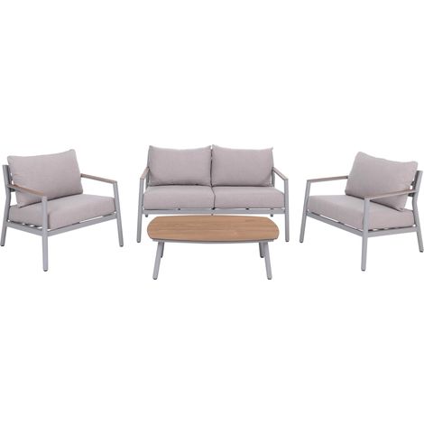 [NON UTILIZZATO] Set da giardino in alluminio HHG-337, salottino da esterno lounge divano salotto stoffa/tessuto 210 g/m², avorio beige