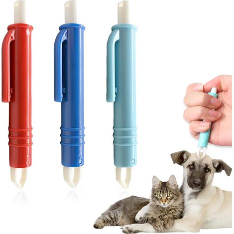 Pinzette per zecche per cani e gatti - Pinzette semplici e sicure per umani e animali, confezione da 3 (rosso, blu, blu scuro) (1/5)