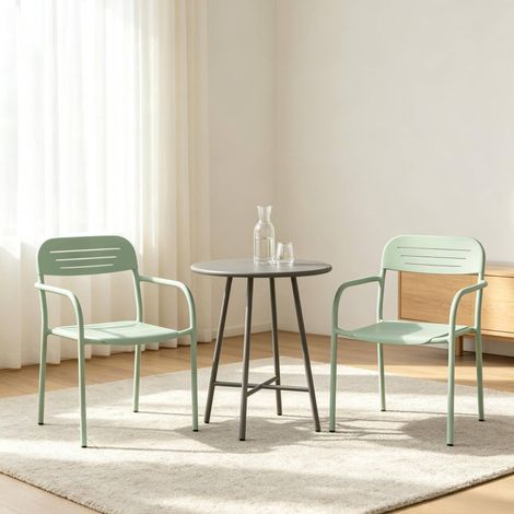 Set de 2 chaises de jardin empilables en métal vert sauge, 56x58x78 cm (1/5)