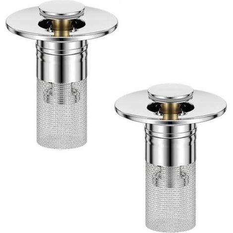 Set mit 2 Waschbeckenstöpseln mit Haarfänger, Abflussstopfen für Badezimmerwaschbecken, für Abflusslöcher mit 28–32 mm Durchmesser (1/5)
