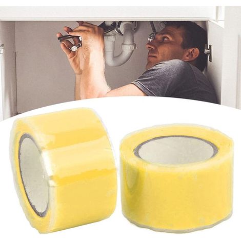 2 rollos de cinta de silicona amarilla para coches, impermeable, aislante, resistente a altas temperaturas, para fugas de agua, autofusible (1/5)