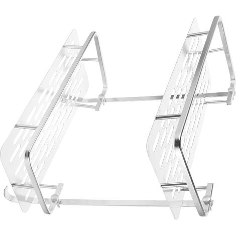 Étagère de rangement double niveau pour salle bain, en alliage d'aluminium argenté, conception (1/5)