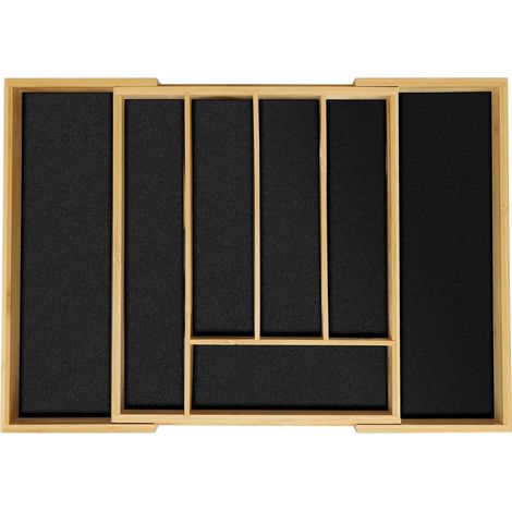 Relaxdays Cutlery Tray, Extendable Insert, 5 to 7 Compartments, Drawer Organiser, Bamboo & MDF, Storage, Natural/Black (1/5)