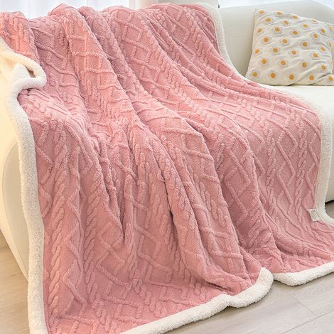 Couverture d'hiver en taffetas, couverture épaisse en peau de mouton et polaire corail, couverture de sieste au bureau (180x200cm)rose (1/5)
