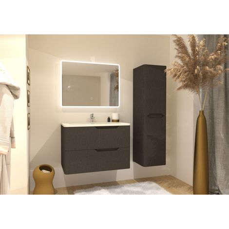 Meuble vasque LUNA Tissé Gris 80cm avec miroir Reflet (1/5)