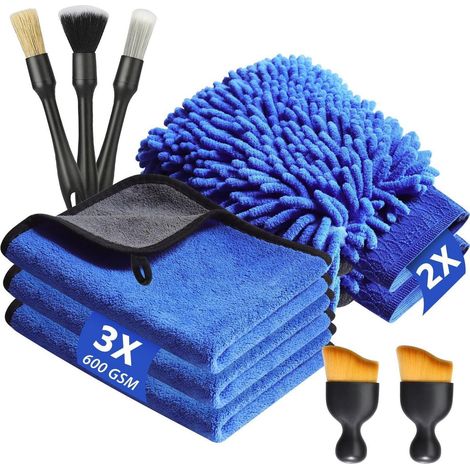 Autopflege Set 10-teilig mit Mikrofasertüchern 600 GSM, Waschhandschuh & Detailbürsten (1/5)