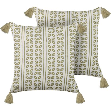 Set of 2 Decorative Cushions SYRINGA Cotton 45 x 45 cm Green Geometric Pattern (1/5)