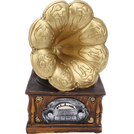 Model Phonograph Retro Gramophone Record Player Resin Ornament Decoration Photography Prop Gold (1/4)