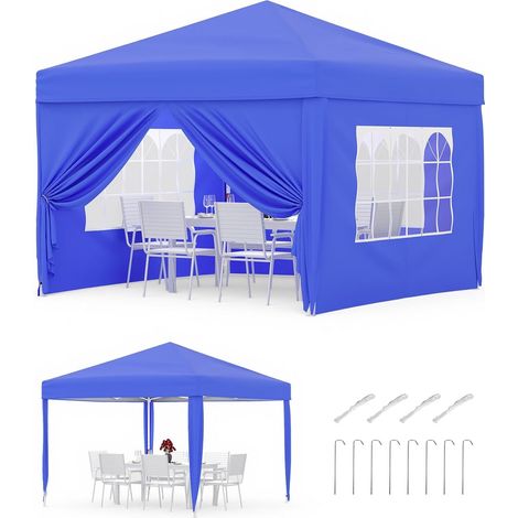 Tonnelle Pliante 3x3 m avec 4 Parois Latérales - Barnum de Réception Imperméable et Anti-UV - Hauteur Réglable - bleu