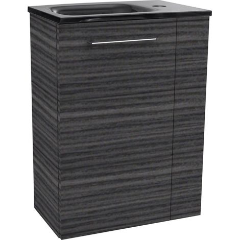Fackelmann B. PERFEKT SBC Gäste-WC Set 2 Teile – Waschtischunterschrank in Holz Anthrazit mit Waschbecken aus Glas in Anthrazit – Waschbeckenunterschrank schmal – Türanschlag links – 45 cm breit"-"90 (1/2)