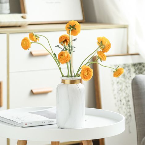 Vase en céramique blanche, motif marbre imprimé par transfert d'eau, idéal pour la chambre, le salon, un café, un restaurant ou un bureau. (1/5)