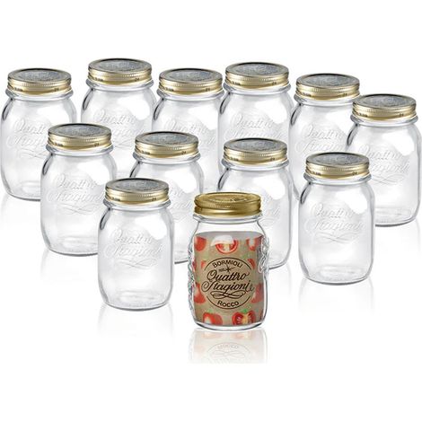 Set 12 Vasi in Vetro barattolo Quattro Stagioni 50cl con Capsula a vite e pulsante verifica freschezza Ermetica 500gr Vasocottura Pastorizzazione Contenitori vasetti Lead Free Bor-mioli Ro-cco (1/5)
