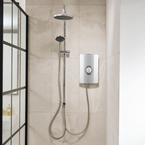 Triton Aspirante DuElec 9.5kW Gloss White Electric Shower Dual Rainshower Head (1/4)
