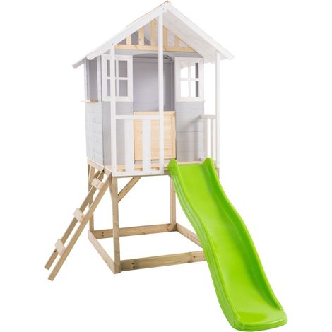Maisonnette modulable sur pilotis avec balcon et glissière PERCE-NEIGE en bois FSC®