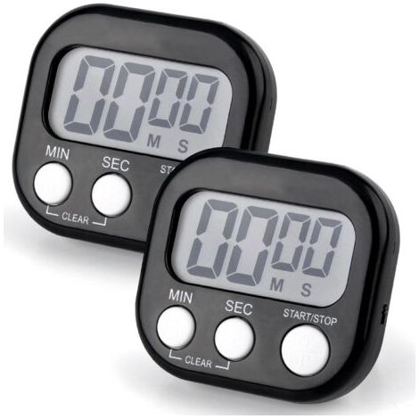Digital kitchen timer, magnetic kitchen stopwatch with alarm, large LCD display for cooking, playing, baking and training (Black x 2)