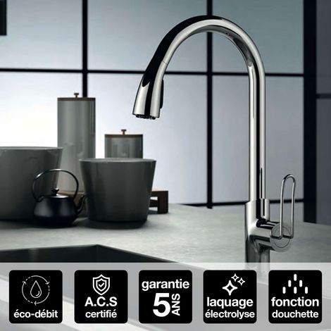 Robinet Mitigeur de Cuisine anti-calcaire avec Douche anti-calcairette Chrome IMEX BELICE GCRH041 (1/4)