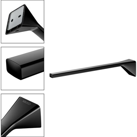 Porte-serviettes KEUCO Rose à coller ou à percer, made in Germany, en métal, noir mat, largeur 34 cm, kit de collage inclus, pour salle de bains ou WC, fixation murale (1/5)