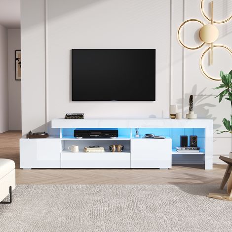 Meuble TV 1923753 cm avec 3 armoires, support TV et meuble TV avec LED, meuble bas brillant et table TV, meuble TV et commode TV Convient pour les téléviseurs jusqu'à 85 pouces, blanc (1/5)