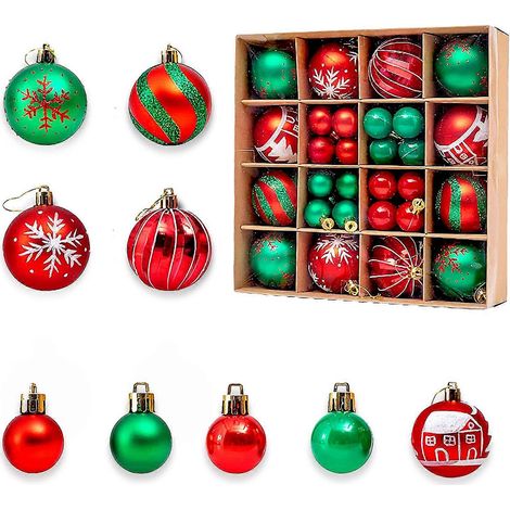 44 Weihnachtsschmuck, roter Baumschmuck, Weihnachtskugeln, bruchsichere Hängeornamente (rot-grün) (1/5)