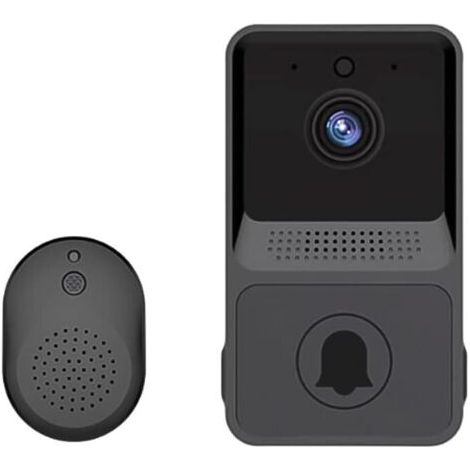 BUNTHAUS PA Sonnette vidéo sans fil, sonnette vidéo Wi-Fi intelligente avec carillon,kit de sonnette de porte avec vidéo HD, WiFi 2,4 G (Noir) (1/4)