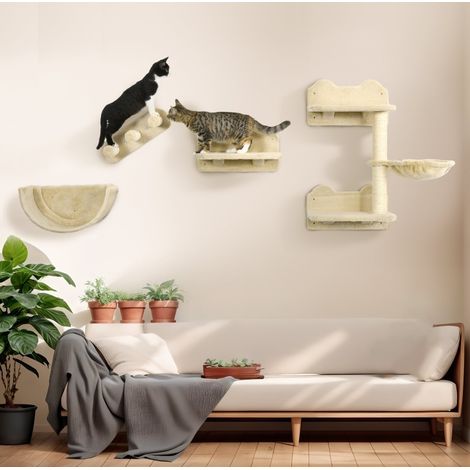Albero tiragraffi da parete 4 pezzi beige in truciolato HAVRYA (1/4)