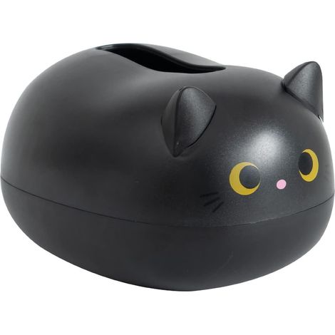 Caja de plástico para pañuelos de papel con forma de gato negro: dispensador multifuncional para cocina, baño, oficina, cara