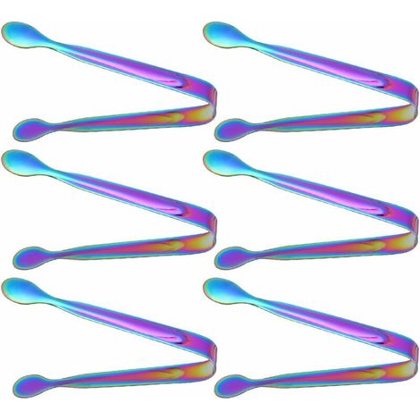 Pinces à glaçons en acier inoxydable, pinces de service, pinces à barbecue, pinces de cuisine, pinces à sucre, pinces à gâteaux pour la maison et le bar, lot de 6 (colorées)-AquaForge (1/4)