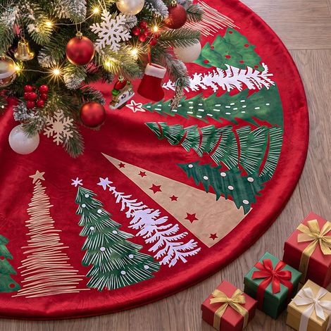 Weihnachtsbaum-Rock 90 cm, Samt, weich und plüschig, Rot (1/5)