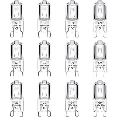 Lot de 12 ampoules halogènes G9 40 W 230 V à intensité variable, blanc chaud, sans scintillement, pour fours, suspensions, éclairage paysager et éclairage d'armoire. (1/4)