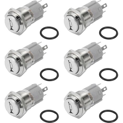 Bouton-poussoir lumineux momentané LED 12 V 16 mm pour klaxon de voiture, interrupteur métallique bleu (1/5)
