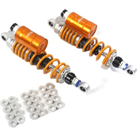 Amortiguador trasero, longitud entre ejes de 330 mm / 13", rigidez del muelle de 120 lb/pulg, carga máxima de 300 kg, precarga ajustable, compatible con motocicletas de carretera y clásicas. (1/5)