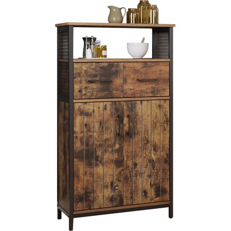 Meuble de Rangement, Buffet, Placard, avec Tiroir et Étagère Réglable, Meuble de Salle de Bain, Cadre en Acier, pour Salon, Cuisine, Style Industriel, Marron Rustique et Noir d'Encre LSC261B01 (1/5)