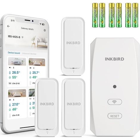 Hygromètre Thermomètre Connecté Bluetooth avec WiFi Passerelle  Enregistreur Température Humidité,Contrôle APP, Stockage et Exportation de Données,Maison Chambre Bureau Terrarium Reptile (1/5)