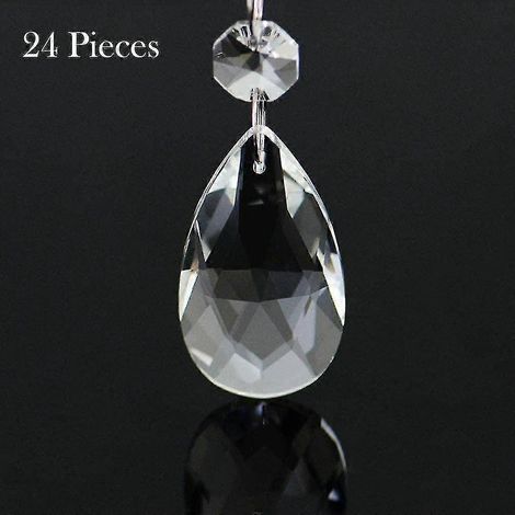 Lot de 24 pendentifs en cristal transparent en forme de larme (38 mm), avec perle octogonale, pour lustre ou attrape-soleil. (1/3)