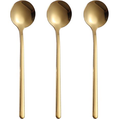 Cuillère À Café En Acier Inoxydable - Long Manche Pour Boissons Chaudes Et Froides - Design Minimaliste Pour Cuisine Et Bureau - Lot De 3 Pièces (1/5)