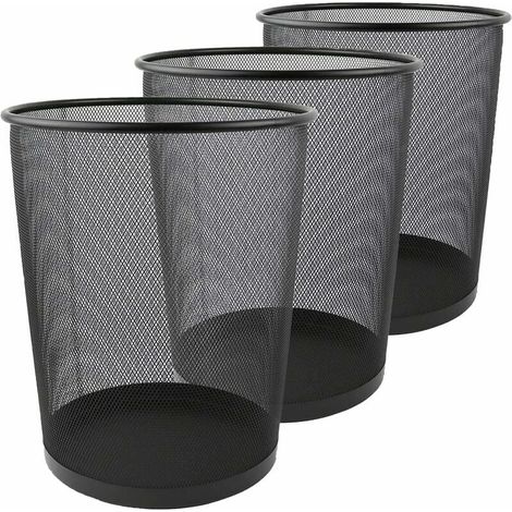 Lot de 3 Corbeille à Papier, 12L Poubelle de Bureau Métal Maille, Petit Corbeille Poubelle Bureau de Cusine de Chambre de Salles de Bains-26.5 x 23.5 x 18.8 CM - Noir (1/4)