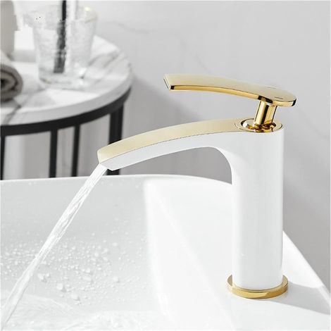Robinet de Salle de Bain en Laiton Or Noir Salle de Bain Bassin Robinet de lavabo Froid et Chaud mélangeur de l'évier Robinet Robinet Mural Or Blanc(Giallo) (1/5)