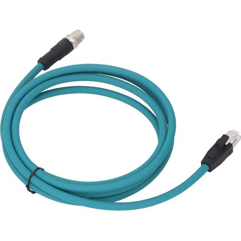 Câble Ethernet industriel M12 8 broches, connecteur droit X Code vers RJ45 mâle, adaptateur CAT6A, 2 mètres, bleu clair (1/5)