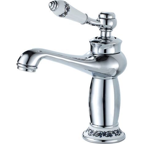 Bathroom Faucet Single Lever Sink Mixer Tap Ceramic Floral Decoration Bathroom Sink Faucet Sink Faucet, Chrome (1/5)
