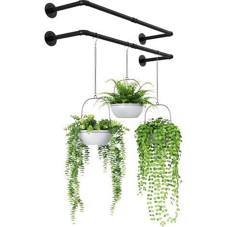 Lot de 2 Pots de Fleurs à Suspendre pour Plantes d'intérieur - Support Mural en métal Noir (Pot et Plante Non Inclus) (1/5)